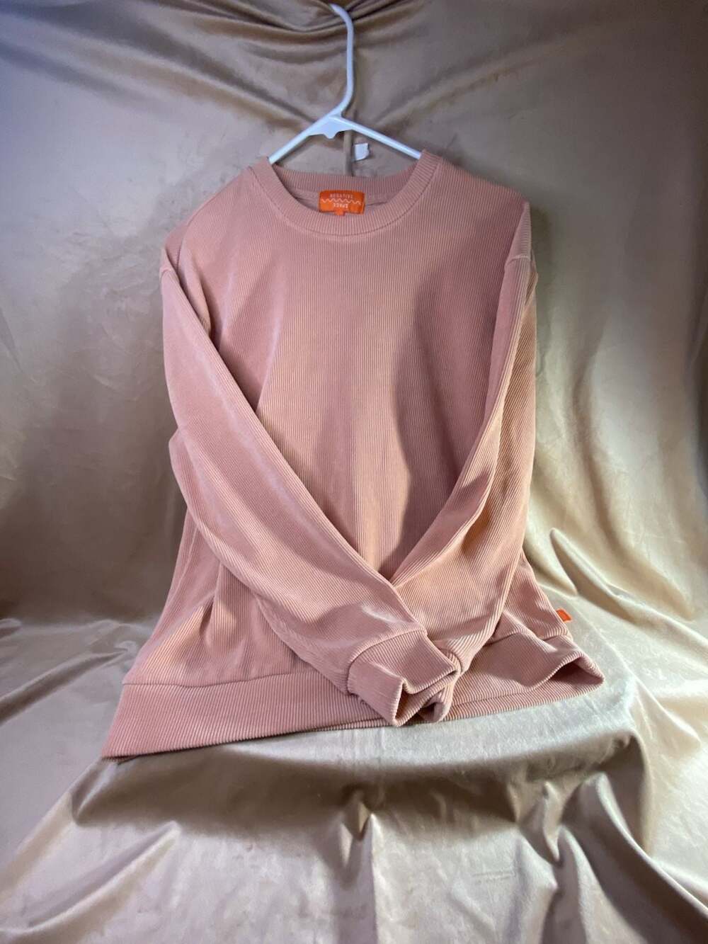 Negative Space Ribbed Long Sleeve Crew Neck Pullover Sweatshirt Pink Size L